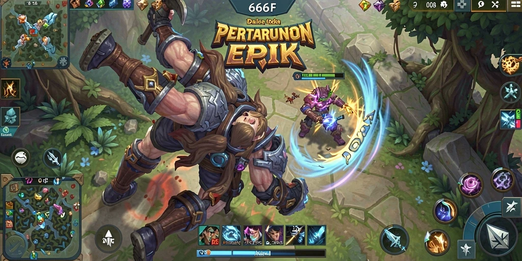 Tampilan aksi seru dalam permainan MOBA 666F.