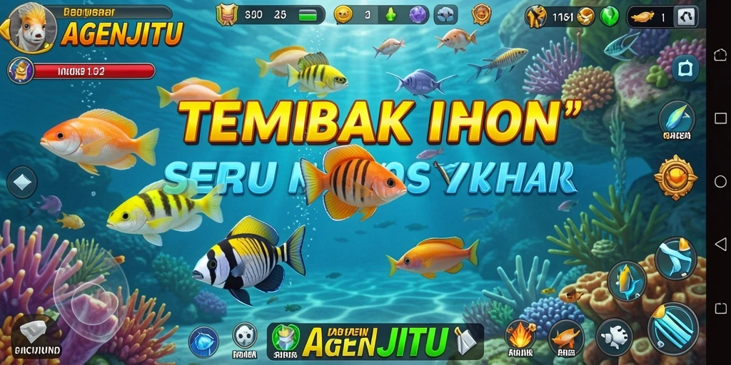 Tampilan gameplay AGENJITU dengan aksi menembak ikan yang seru.