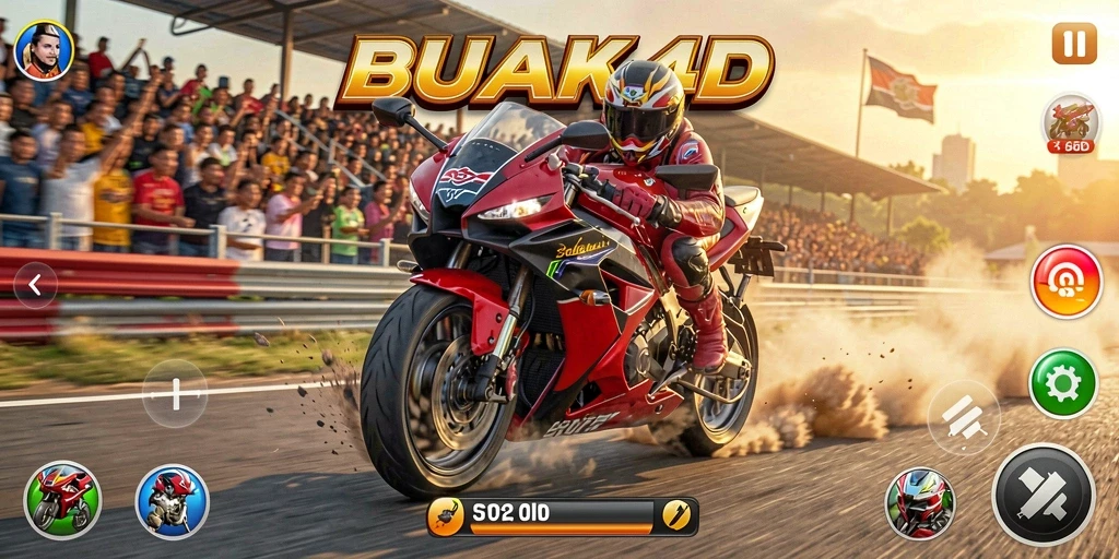 Tampilan gameplay mendebarkan BUAH4D dengan aksi balapan motor.