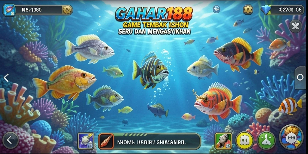 Screenshot GAHAR188 menampilkan aksi menembak ikan yang mendebarkan.