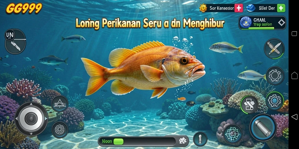 Screenshot dari gameplay GG999 yang menampilkan keseruan memancing.
