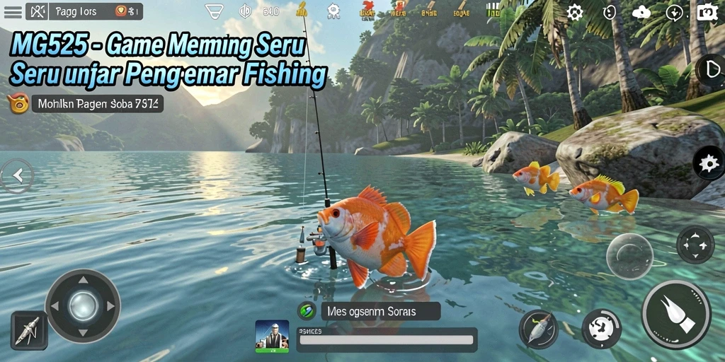 Tampilan gameplay seru di MG525 saat memancing ikan besar.