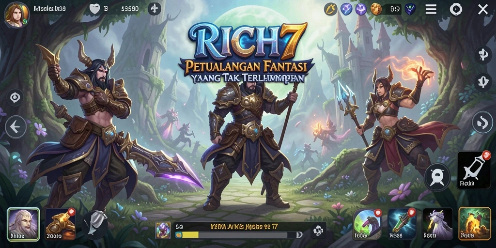 Screenshot gameplay RICH7 menampilkan aksi pertempuran yang intens.