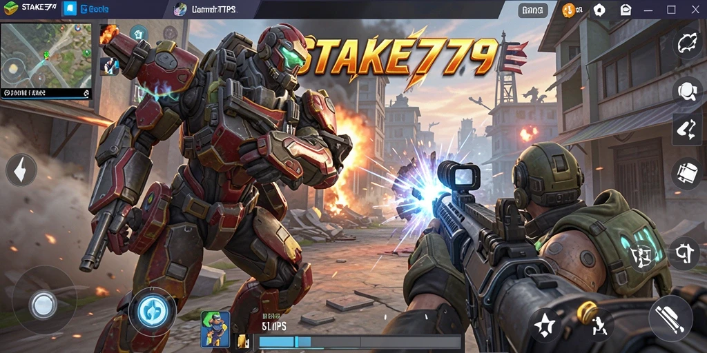 Screenshot permainan STAKE779 menampilkan aksi tembak-menembak intens.