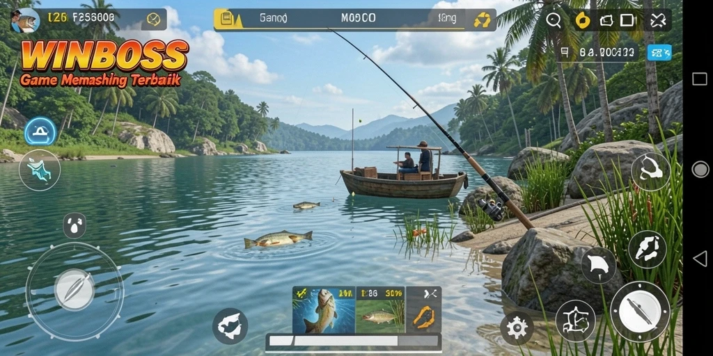 Tampilan screenshot gameplay WINBOSS yang menampilkan aksi memancing seru.